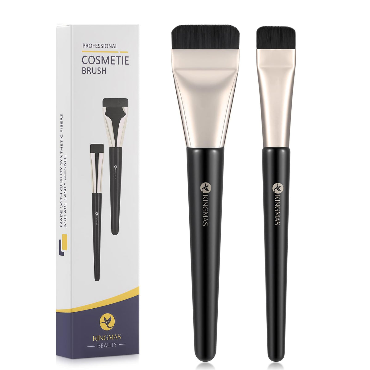 KINGMAS 2Pcs Flat Foundation Brush, Korean Spatula Facial Makeup Brush, Ultra Thin Concealer Contour Brush for Liquid Cream Blending