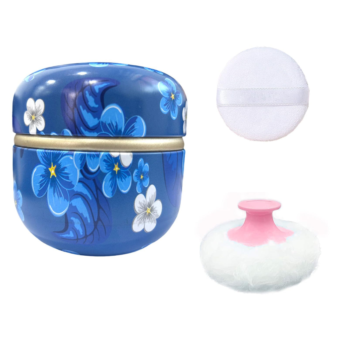 Body Powder Puff and Container for Dusting Powder (Romantic Flowers)