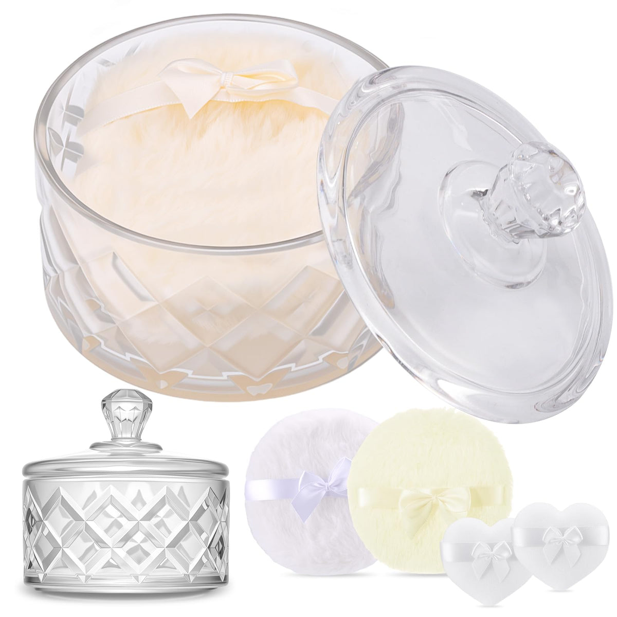 5-Piece Dusting Powder Container with Puff Set, Pink