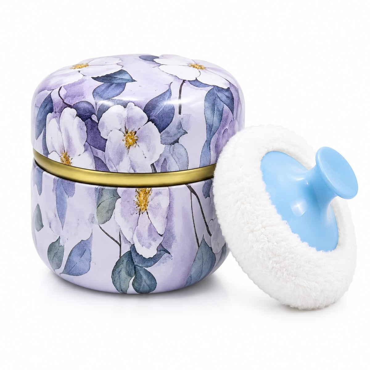 Body Powder Puff and Container, 3.35" Portable Dusting Powder Container with Soft Puff Powder Case Box Jar for Baby Women Home and Travel Use(Blue)