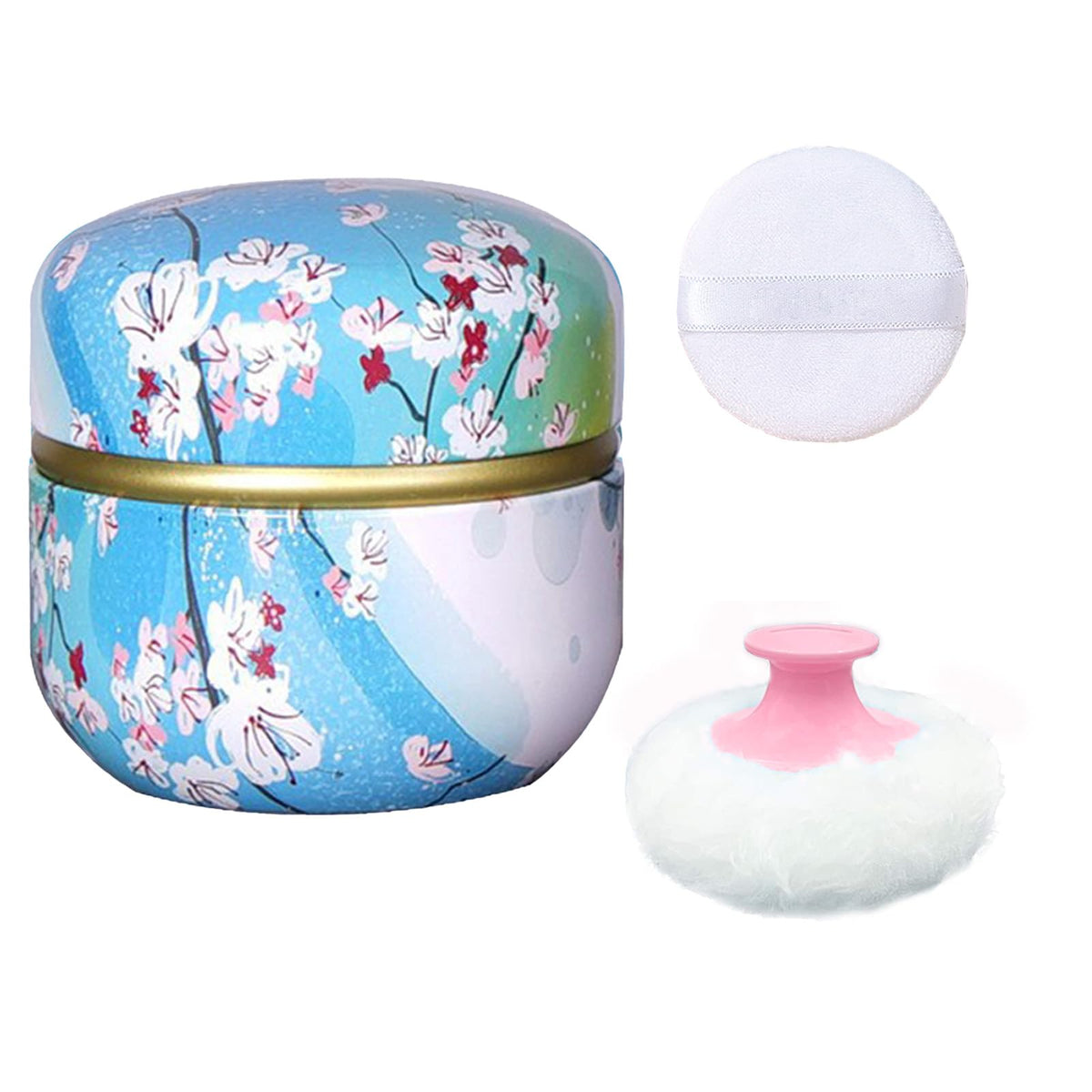 Body Powder Puff and Container for Dusting Powder (Romantic Flowers)