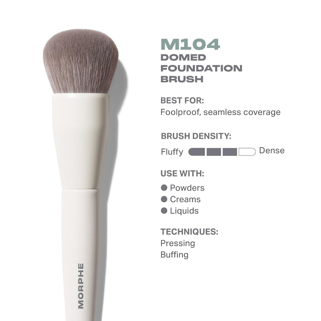 Morphe M104 Domed Foundation Brush - Dense Blending Tool for Seamless Coverage & Liquid Makeup Application - Buffing Foundation Brush for Even Complexion Finish