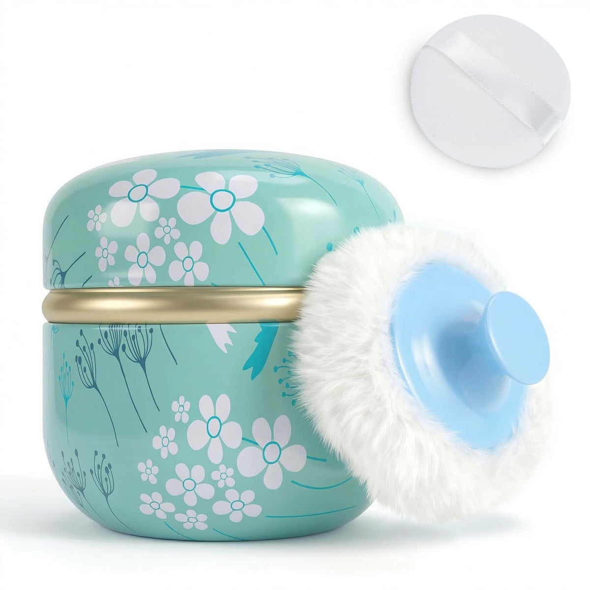 SHIMIDO Body Powder Puff and Container, 3.15" Portable Empty Body Powder Container for Baby Women's Loose Dusting Powder, Powder Case Box with Lids for Bath, Travel and Home Use (Old time)