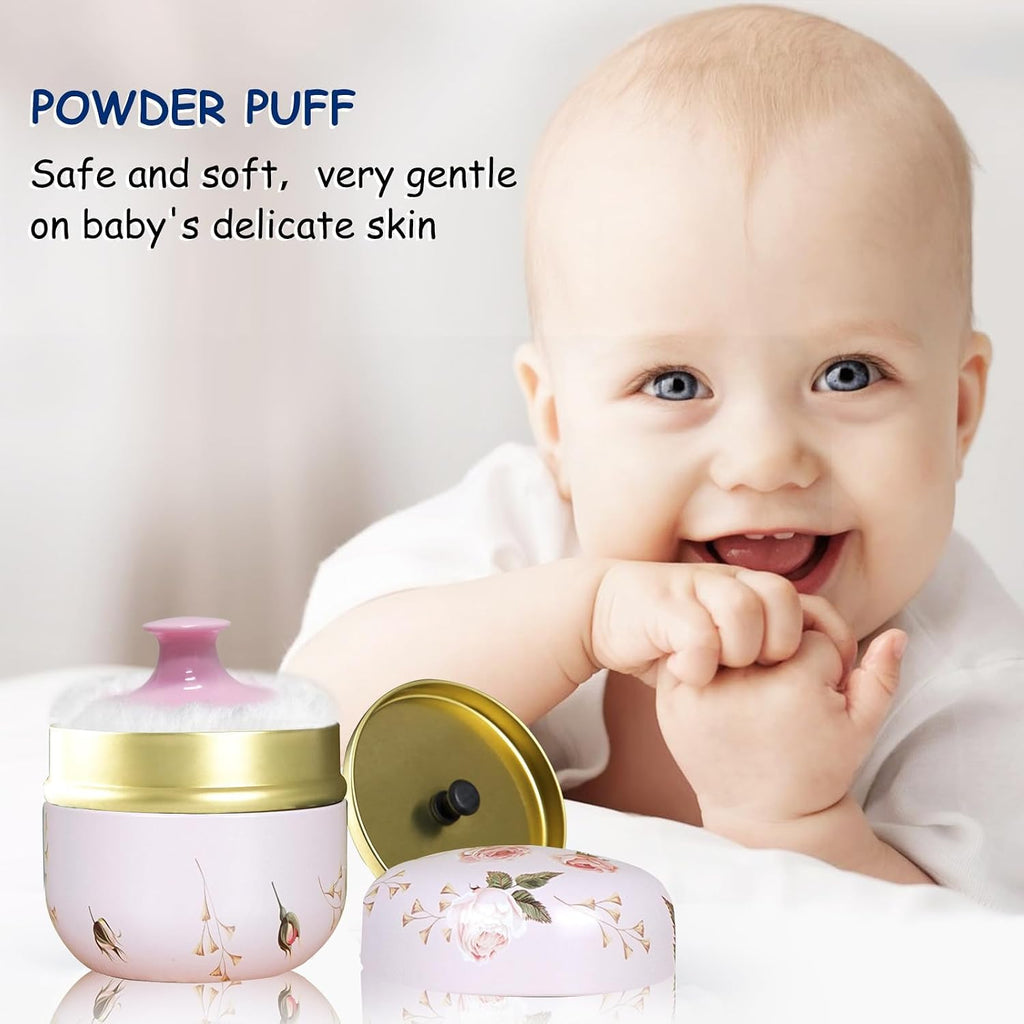 Body Powder Puff and Container for Dusting Powder (Romantic Flowers)