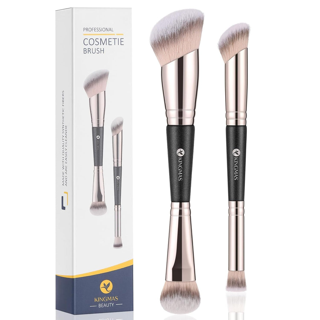 KINGMAS Foundation Concealer Brushes, 2Pcs Premium Duo-End Makeup Brush Set