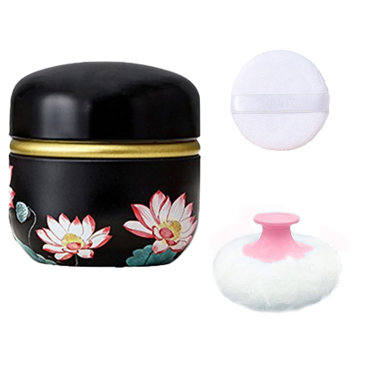 Body Powder Puff and Container for Dusting Powder (Romantic Flowers)