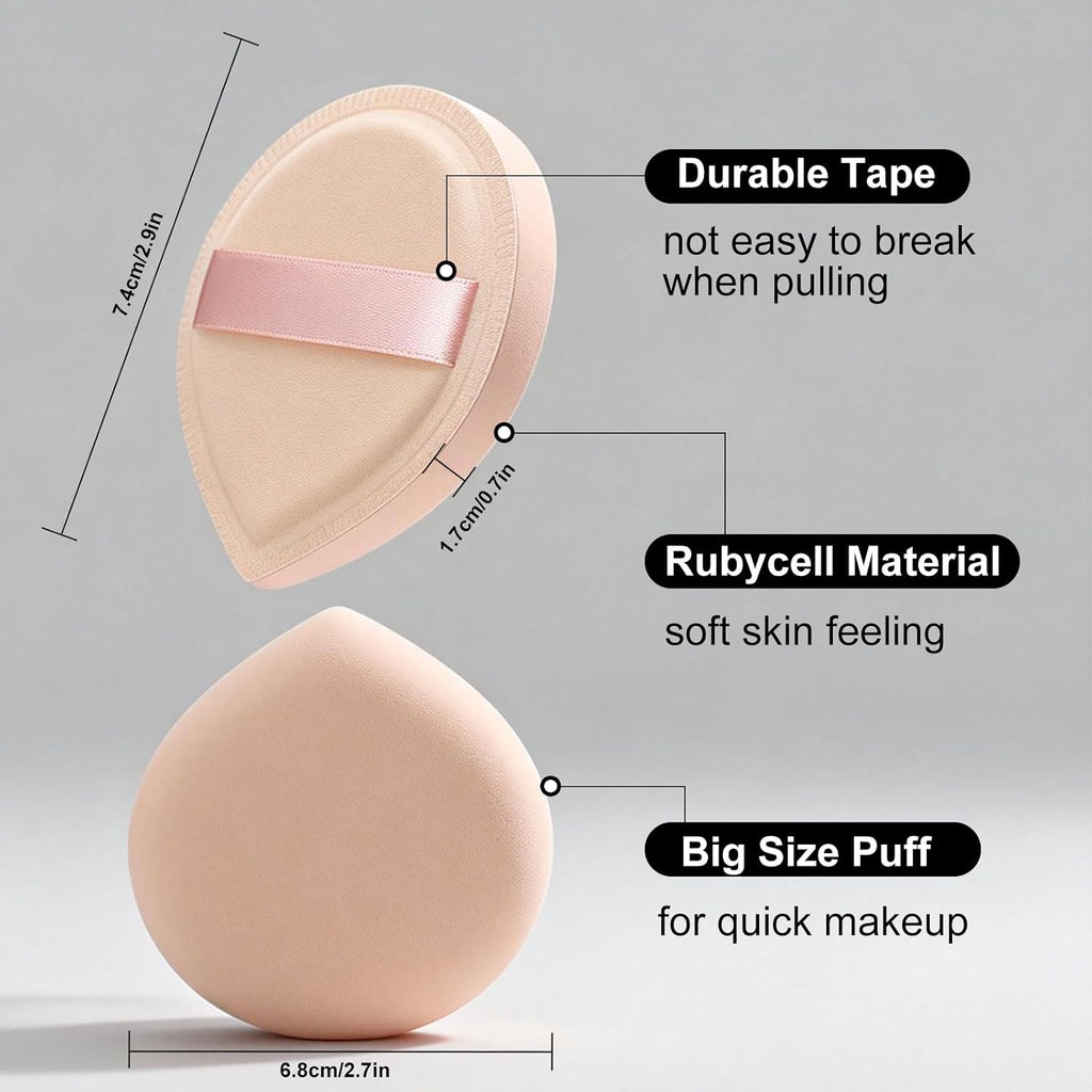 Flat Foundation Brush and Powder Puff Set, Korean Makeup Brush Teardrop Sponge for Liquid Foundation,Premium Face Makeup Brush Sponge for Blending Cream Setting Powder