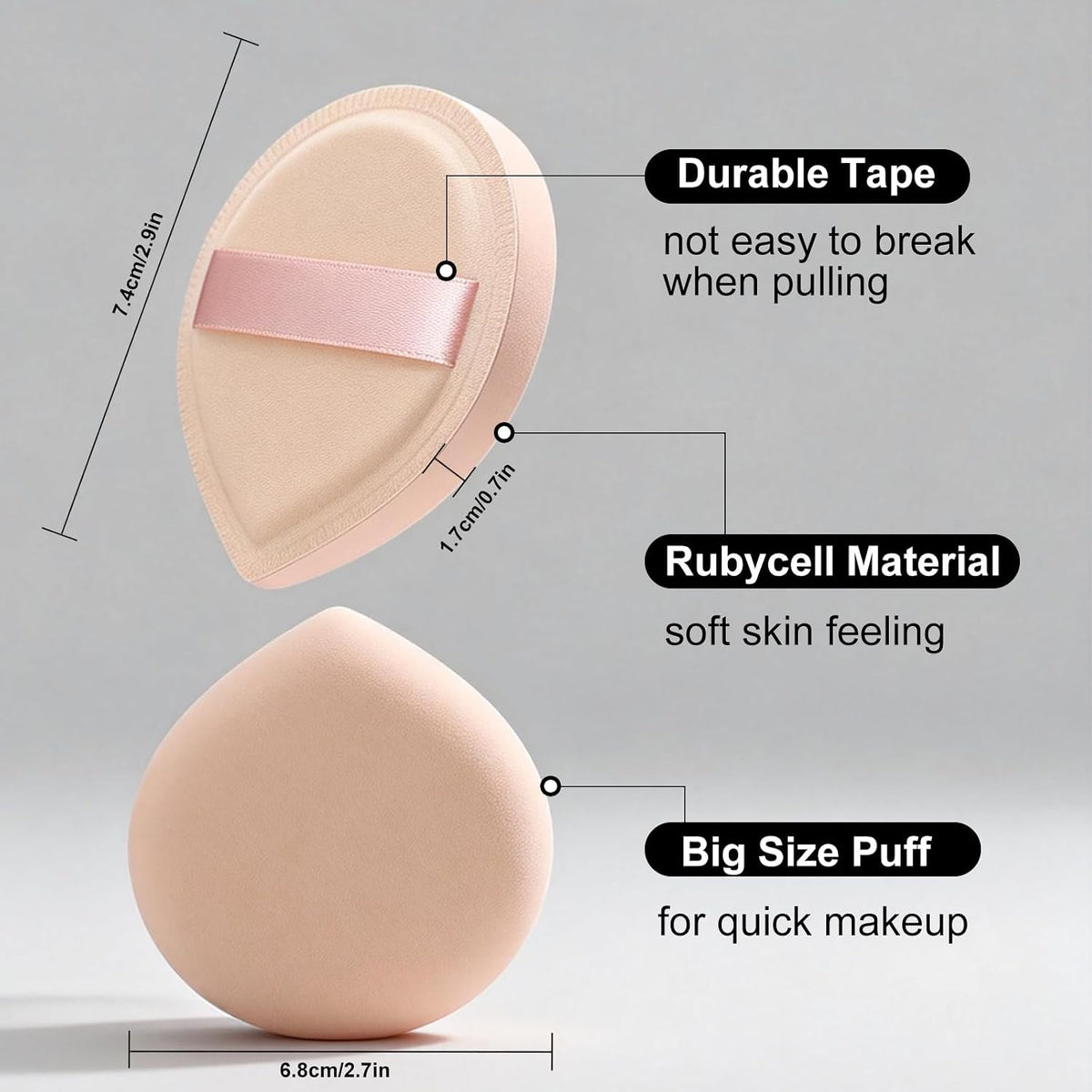 Flat Foundation Brush and Powder Puff Set, Korean Makeup Brush Teardrop Sponge for Liquid Foundation,Premium Face Makeup Brush Sponge for Blending Cream Setting Powder
