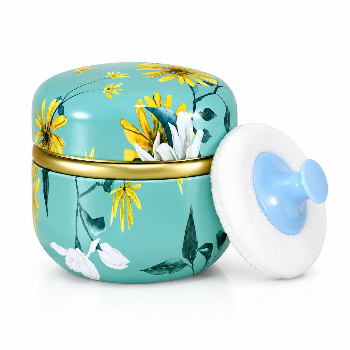 Body Powder Puff and Container, 3.35" Portable Dusting Powder Container with Soft Puff Powder Case Box Jar for Baby Women Home and Travel Use(Blue)