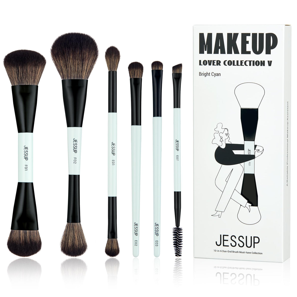 Jessup Face Makeup Brushes Blue 3pcs Double Ended Makeup Brush for Foundation Contour Blush Highlight and Concealer Brush, Premium Synthetic Brush Set T503