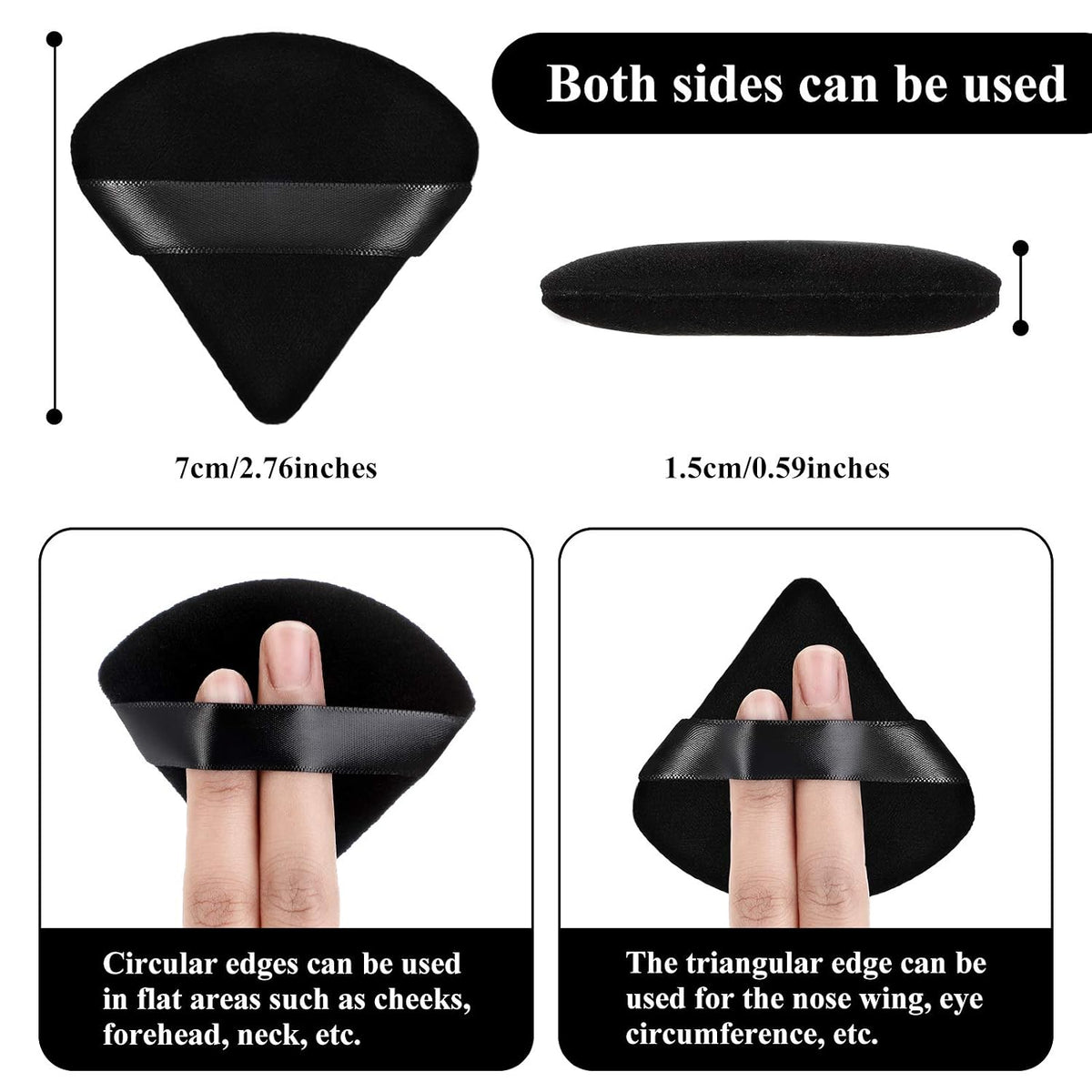 Maitys 12 Pcs Powder Puff Triangle,2.83 Inch,Black
