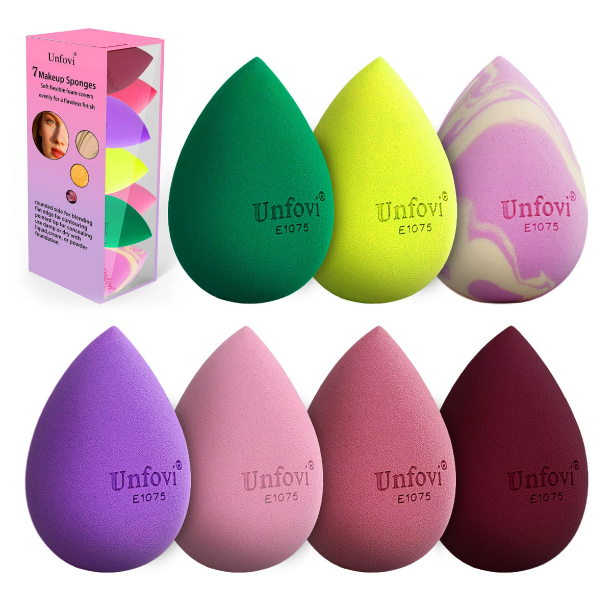 7-Pack Makeup Sponges Set, Cosmetic Sponge for Foundation & Concealer, Latex-Free Reusable Beauty Face Blender, Soft Makeup Blenders for Liquid, Cream, Powder Wet/Dry Application (Multi)