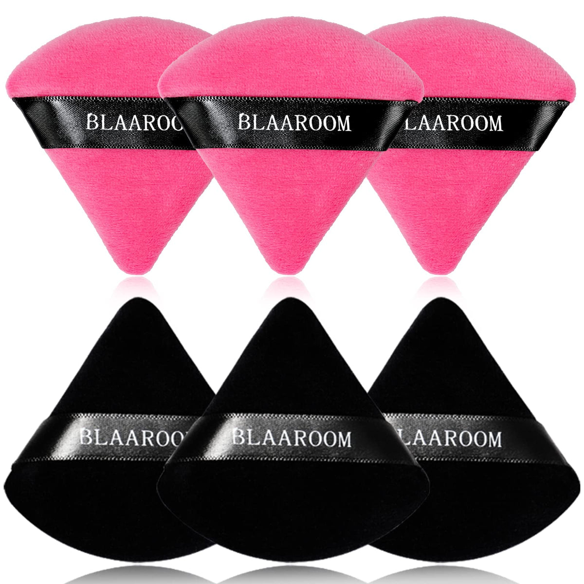 6 Pcs Velvet Triangle Powder Puff,Triangular Design Makeup Soft Sponge Puff for Face Exquisite Eyes Contouring, for Loose Mineral Body Powde Cosmetic Foundation Makeup Tool - Black