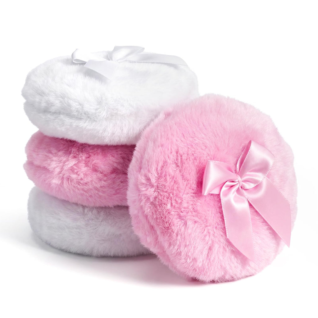 Large Fluffy Body Powder Pad, 4Pcs 3.5 Inch Soft Body Powder Washable Reusable Round Loose Puff for Adult 4 Color