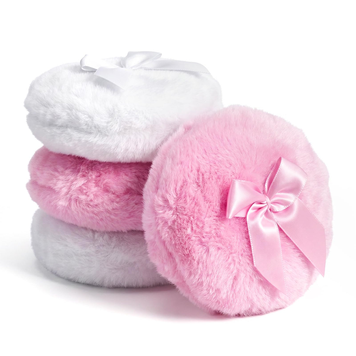 Large Fluffy Body Powder Pad, 4Pcs 3.5 Inch Soft Body Powder Washable Reusable Round Loose Puff for Adult 4 Color