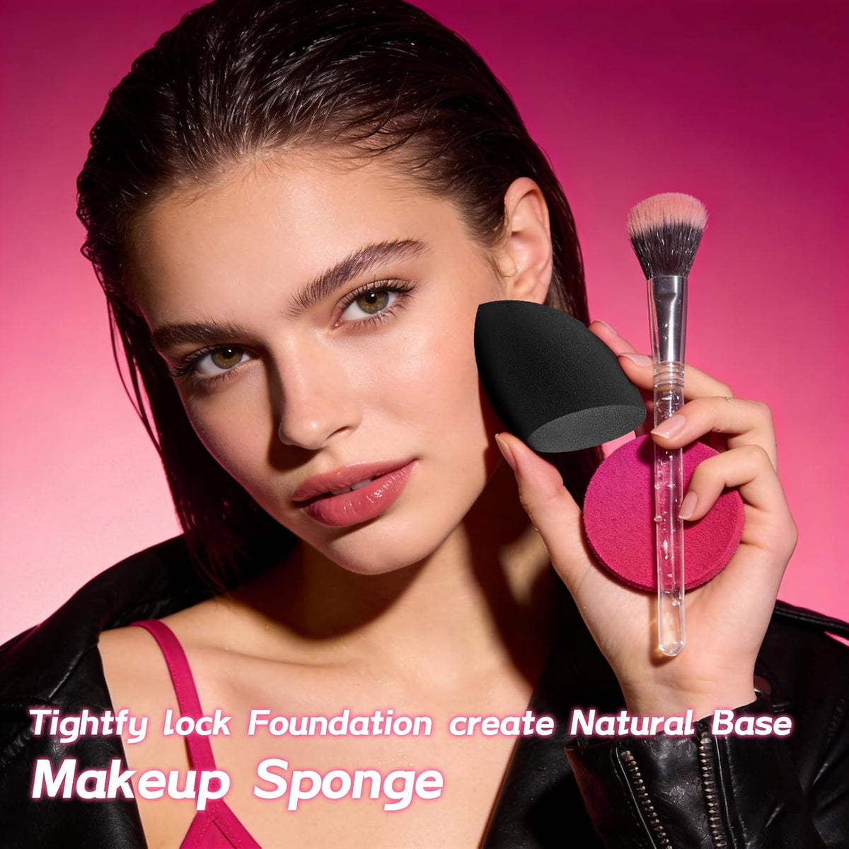 15 Pcs Black Makeup Sponge Set, Latex-Free Soft Reusable Wet & Dry Use