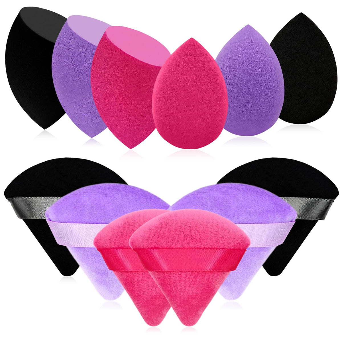 6+6 Professional Makeup Sponge Set,2.76 inch Portable Soft Sponge Setting Face Puffs,Multicolor Makeup Blending Sponge Cosmetic Applicator for Loose Powder,Liquid,Facial Makeup Tools（Pink)