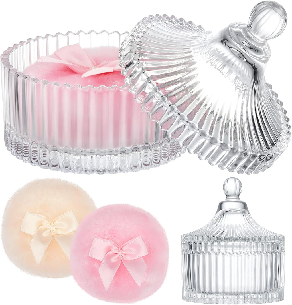 Tioncy 3 Pcs Large Dusting Powder Container with Puff Set, Classic, Clear