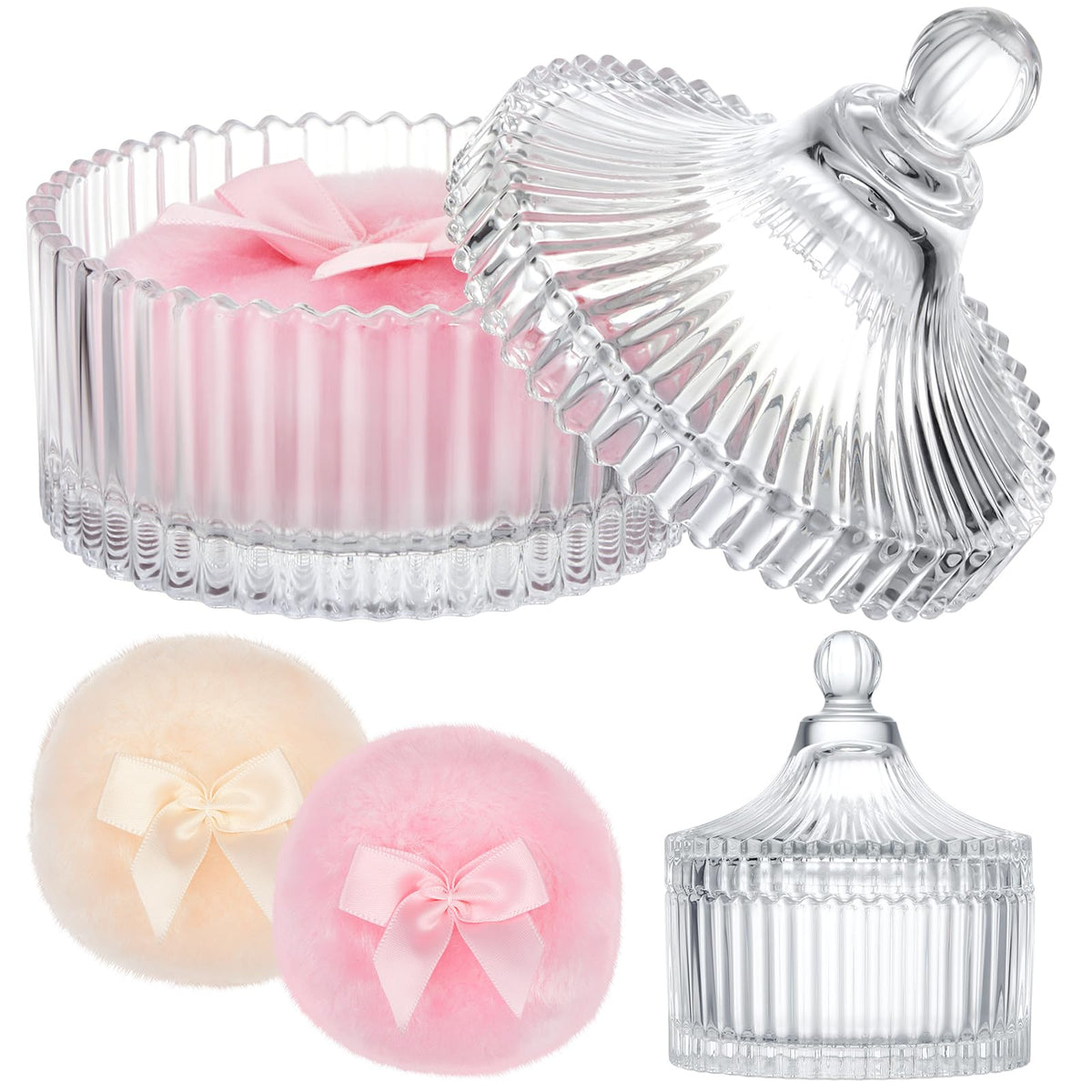 Tioncy 3 Pcs Large Dusting Powder Container with Puff Set, Classic, Clear