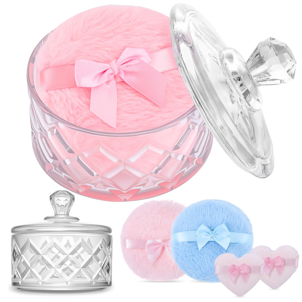 5-Piece Dusting Powder Container with Puff Set, Pink