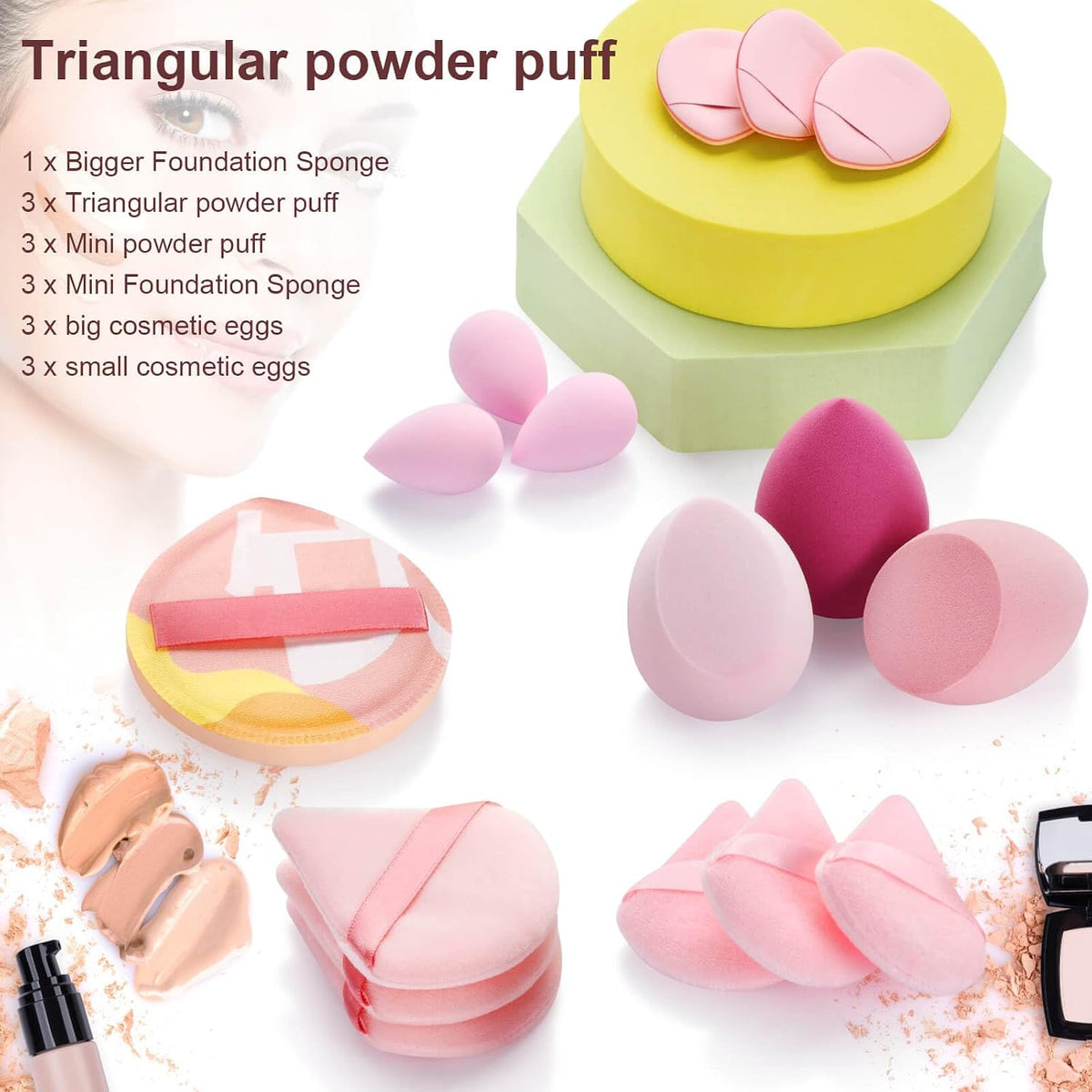 16PCS Makeup Sponge Set, with Triangle Powder Puff Beauty Blender Sponge and Mini Sponge For Foundation Concealer And Powder