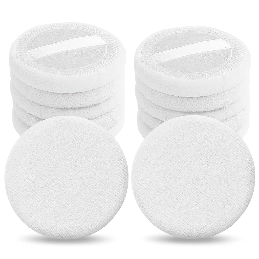 Sibba Loose Powder Make up puff 12 Pieces Round Velour Face Makeup Compact Body Container Setting Pressed Blending Foundation Cream Make Up Ribbon Strap Sponge Cushion Applicator (White)