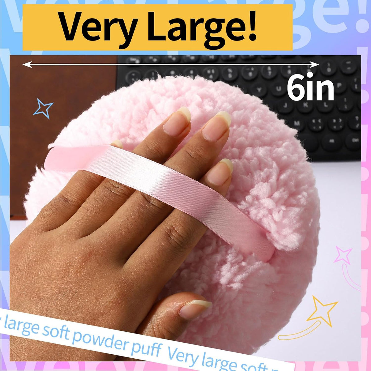 Powder Puff, 6" Powder Puff for Body Powder, Body Powder Puff, Soft Body Powder Puff and Container, Extra Large Women Pink