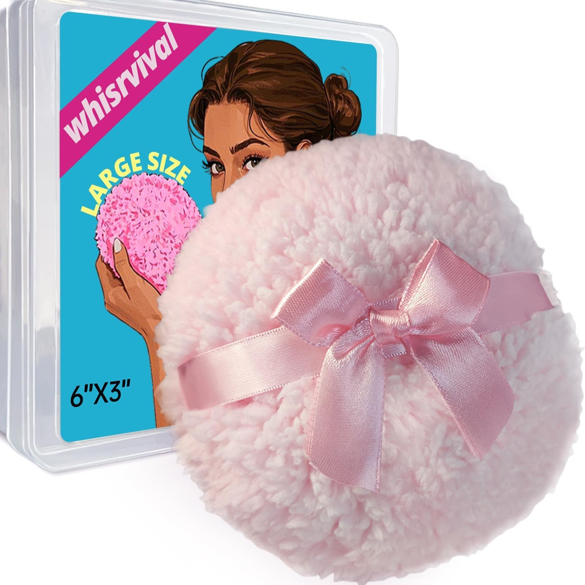 6" Large Body Powder Puff and Container,Rose Pink