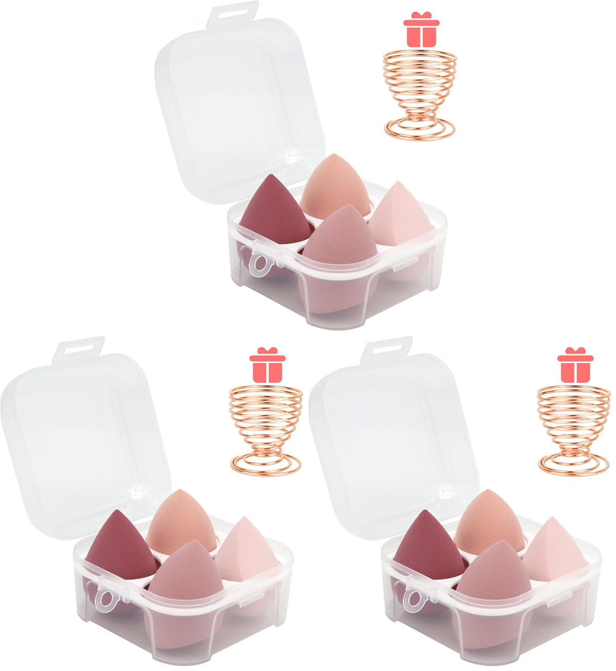 Makeup Sponges Set - Beauty sponges Blending Blenders with 1 Holder and Egg Case, Flawless for Cream, Powder and Liquid (Pink, 4Pcs+1Holder+ case)