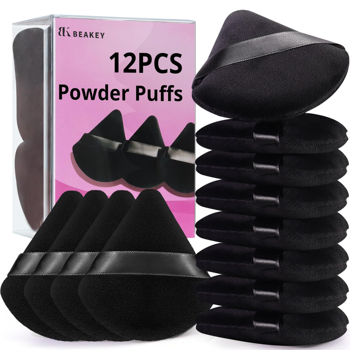 BEAKEY Powder Puff, 12pcs Face Triangle Powder Puffs for Loose & Foundation