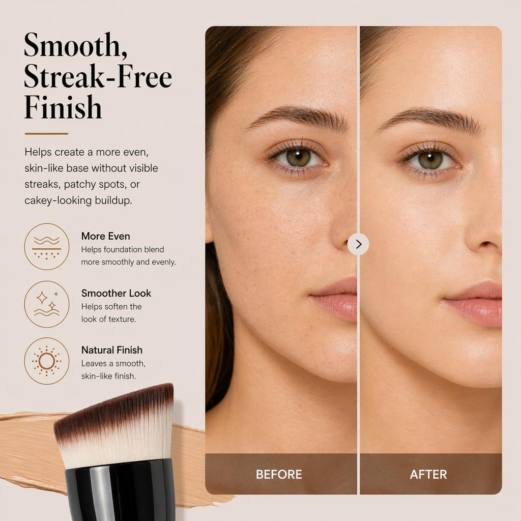 JoMay Flat Top Kabuki Foundation Brush, Angled Makeup Brush for Liquid Foundation, Dense Soft Vegan Bristles, Streak-Free Full Coverage Blending Brush for Beginners & Daily Makeup, 1 PCS