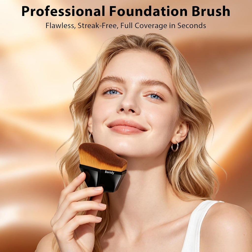 Foundation Brush, Angled Wavy Kabuki Makeup Brush with Protective Case