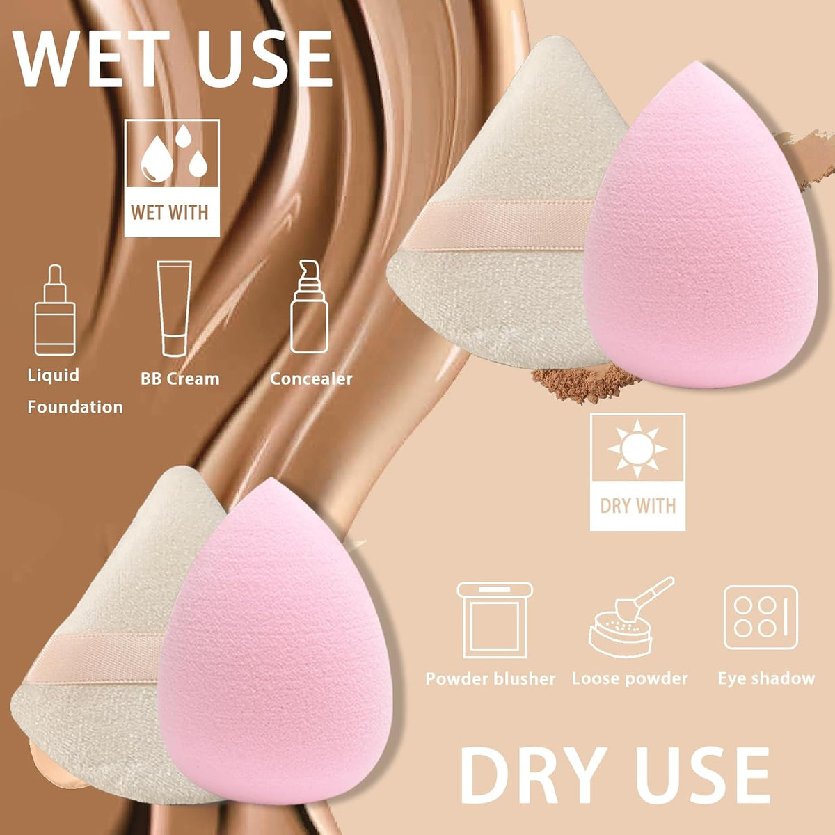 21 pcs Makeup Sponge Bulk:Makeup Sponges 21 Pcs for Liquid, Cream, and Powder, Multi-colored Pink make up sponges for foundation