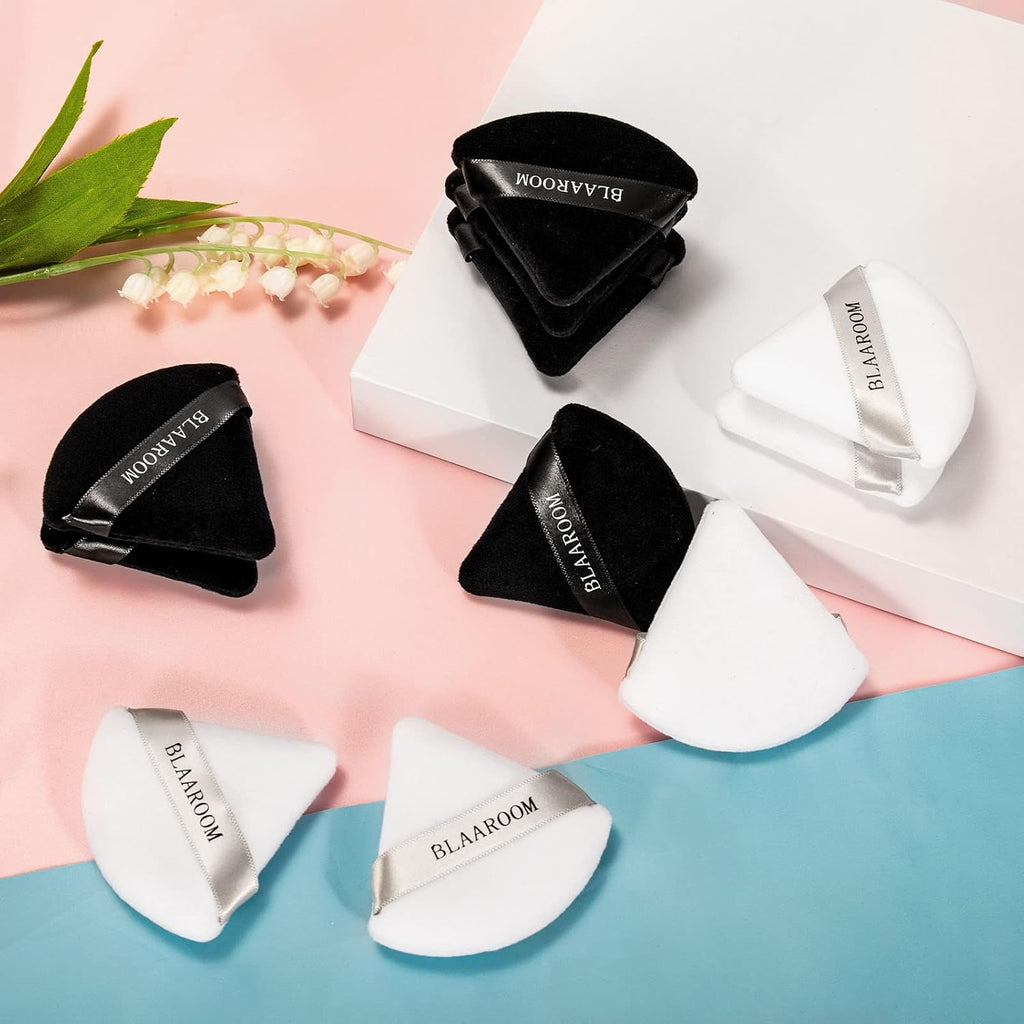6 Pcs Velvet Triangle Powder Puff,Triangular Design Makeup Soft Sponge Puff for Face Exquisite Eyes Contouring, for Loose Mineral Body Powde Cosmetic Foundation Makeup Tool - Black