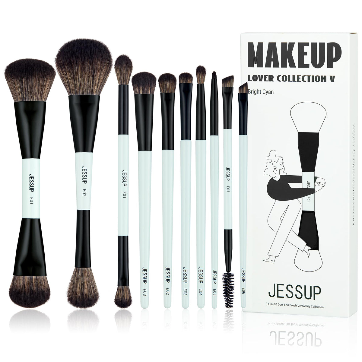Jessup Face Makeup Brushes Blue 3pcs Double Ended Makeup Brush for Foundation Contour Blush Highlight and Concealer Brush, Premium Synthetic Brush Set T503