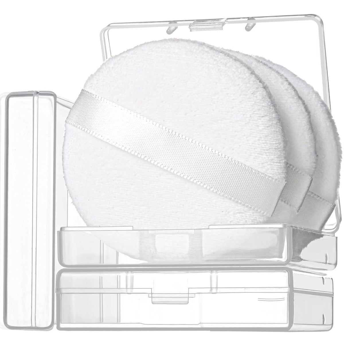 Teenitor 3pcs Setting Powder Puff 2.36 Inch, Soft Applicator for Loose and Pressed Powder, Powder Puffs for Face Powder With Cases, White