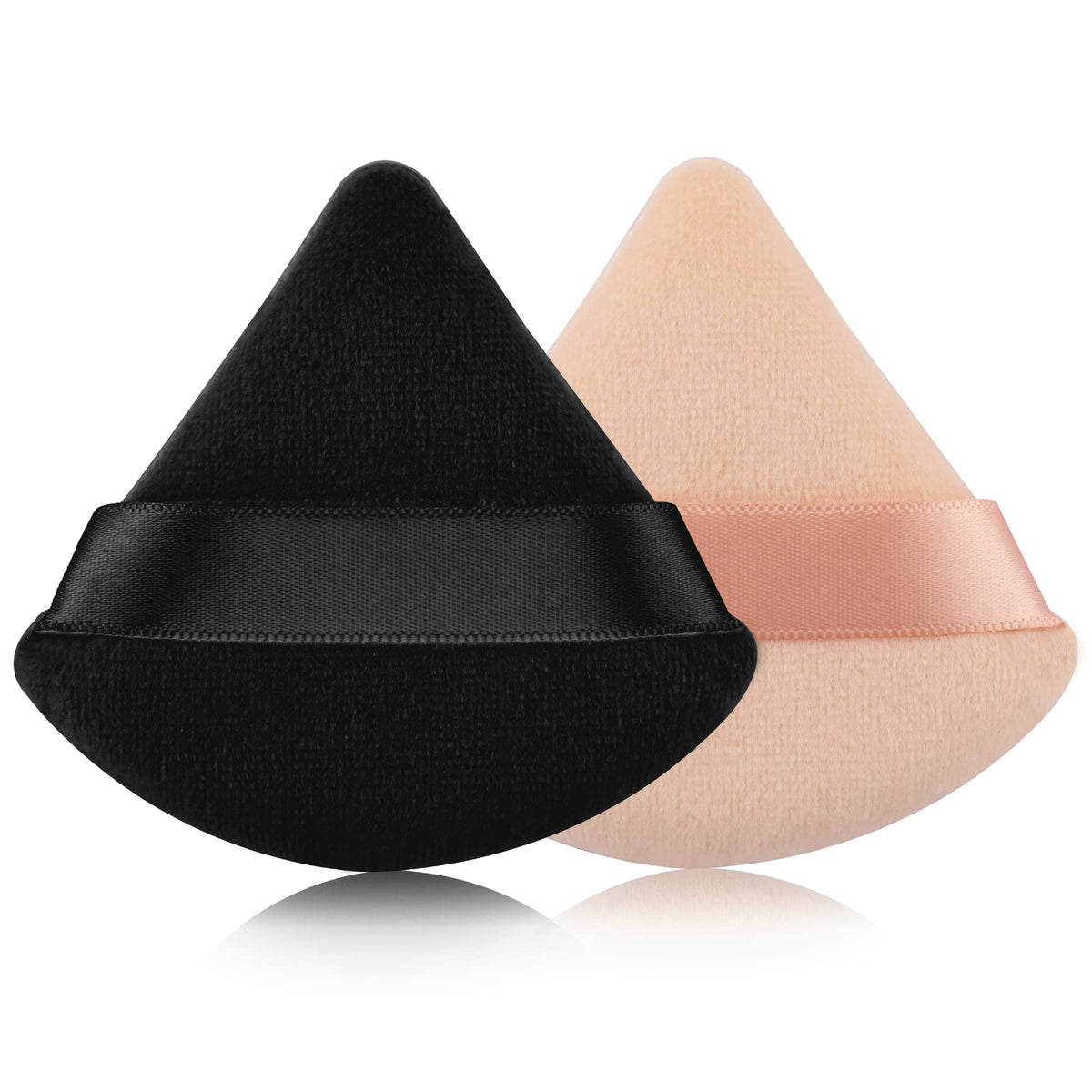 EVAOUXIU Triangle Powder Puff Set of 2, Soft Velour Makeup Puff for Loose & Pressed Powder, Reusable Face Powder Puff with Finger Strap for Setting Powder, Foundation & Touch Ups