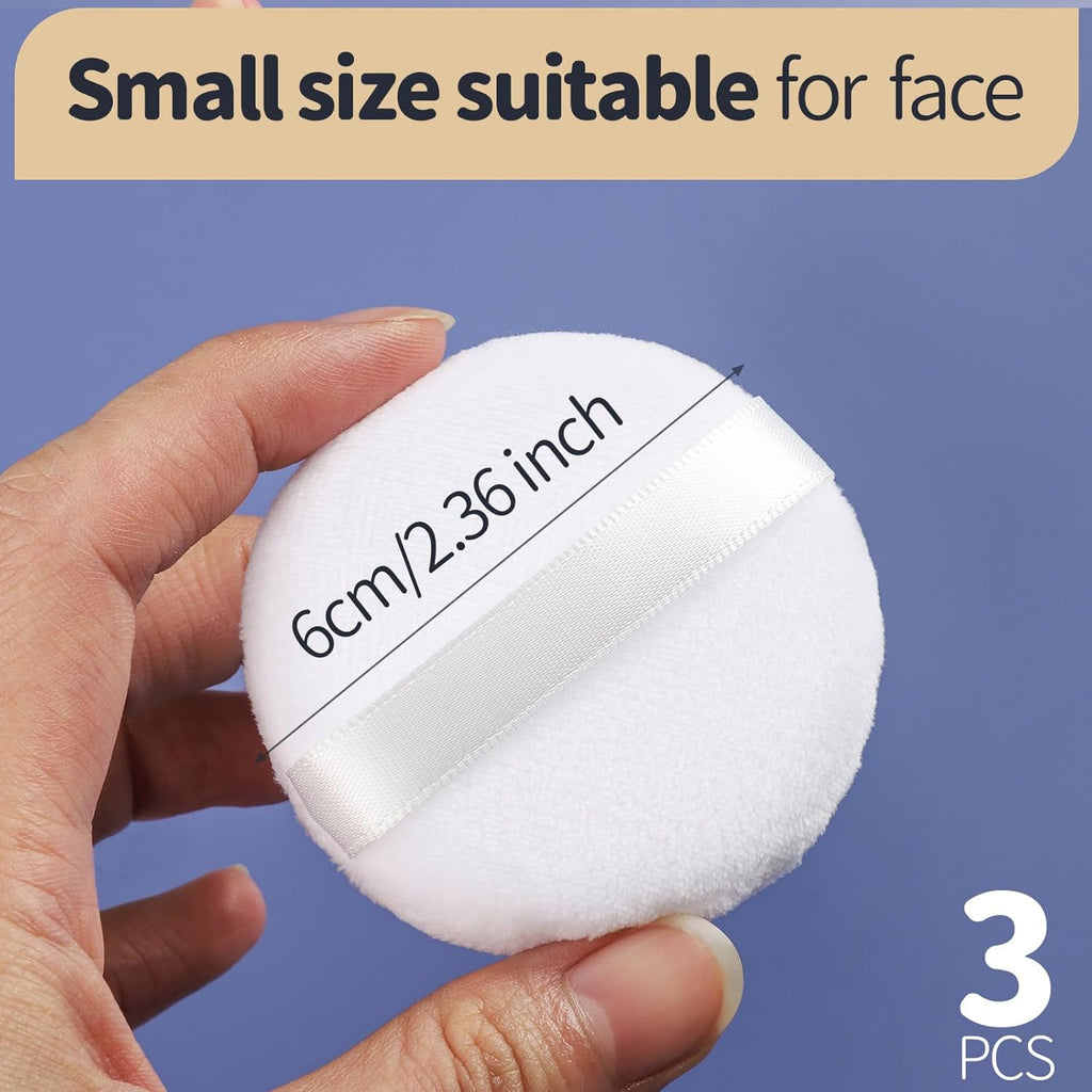 Teenitor 3pcs Setting Powder Puff 2.36 Inch, Soft Applicator for Loose and Pressed Powder, Powder Puffs for Face Powder With Cases, White