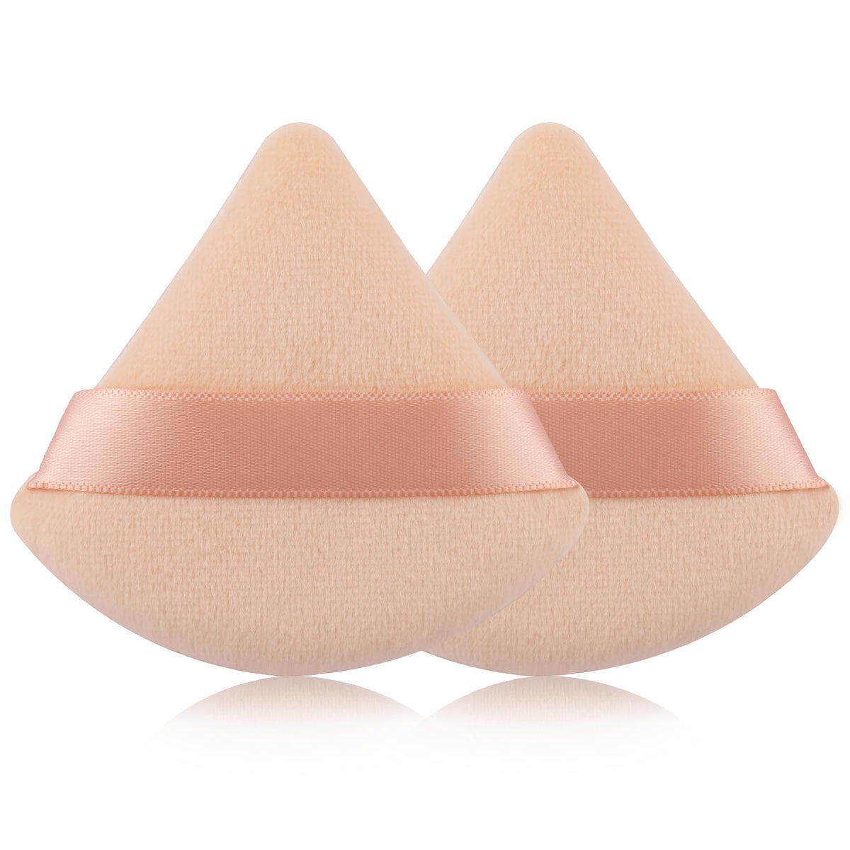 EVAOUXIU Triangle Powder Puff Set of 2, Soft Velour Makeup Puff for Loose & Pressed Powder, Reusable Face Powder Puff with Finger Strap for Setting Powder, Foundation & Touch Ups