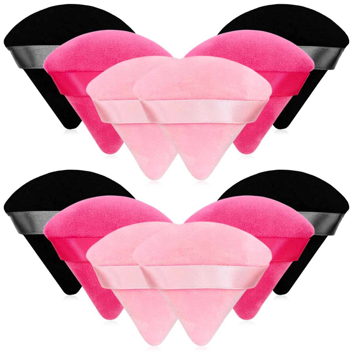 12 Pieces Black Cosmetic Powder Puff,2.76 inch Portable Soft Sponge Setting Face Puffs,Triangle Velvet Powder Puff with Ribbon Band Handle for Loose Powder Body Powder Makeup Tool
