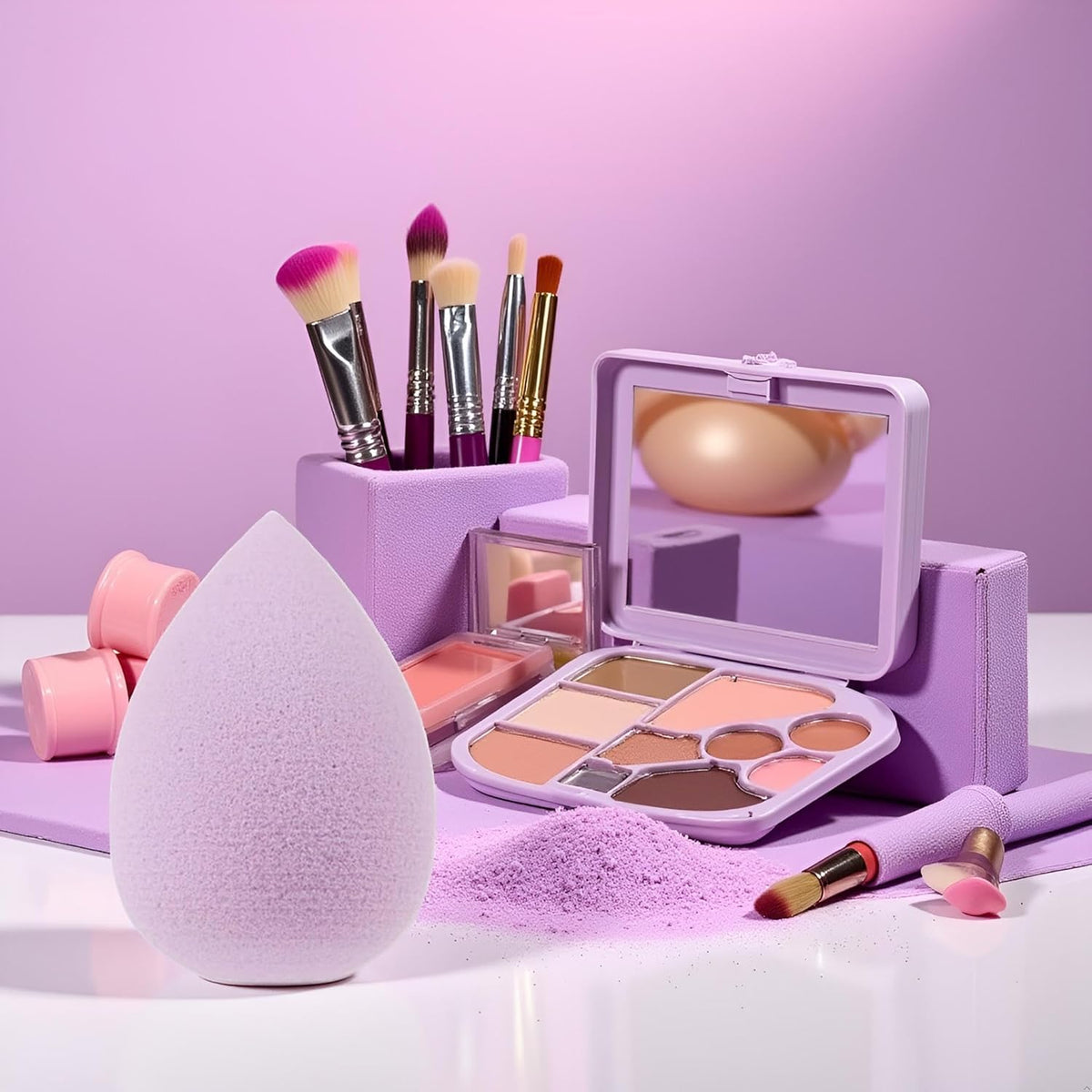 6PCS Mini Makeup Sponge, Black Small Beauty Sponge Blender Set for Foundation, Powder, Concealer Highlight,and Eye Shadow (Purple)