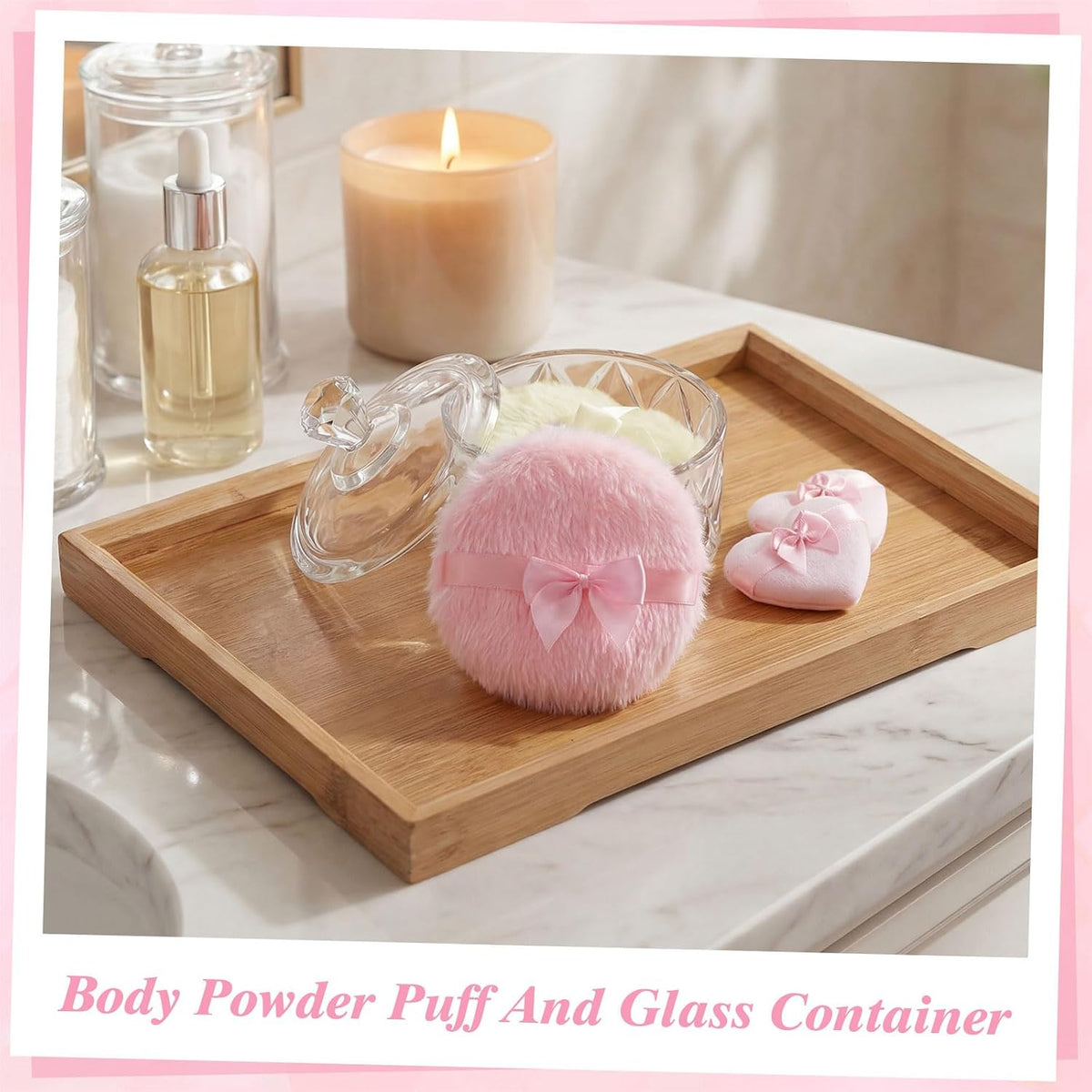 5-Piece Dusting Powder Container with Puff Set, Pink