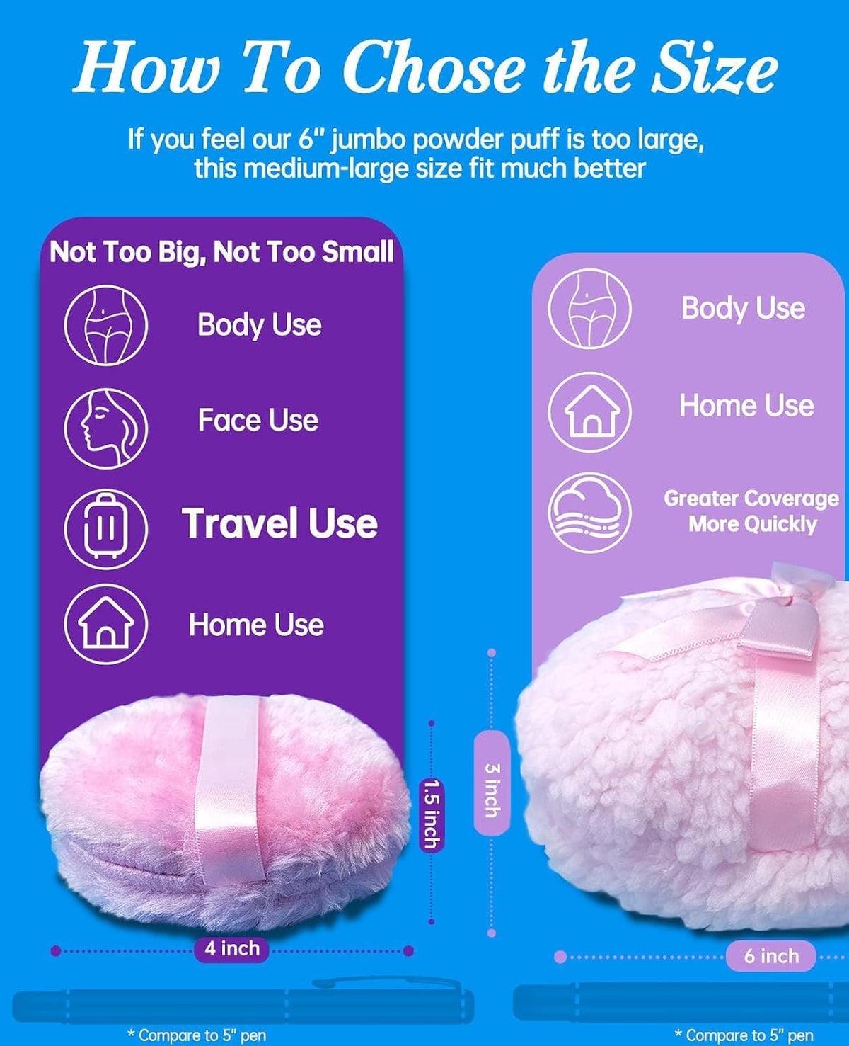 4" Large Powder Puff, Soft Fluffy Dusting Powder Puff for Body with Case