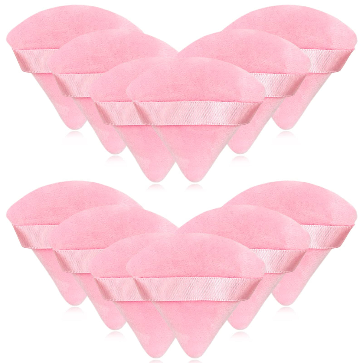 12 Pieces Black Cosmetic Powder Puff,2.76 inch Portable Soft Sponge Setting Face Puffs,Triangle Velvet Powder Puff with Ribbon Band Handle for Loose Powder Body Powder Makeup Tool