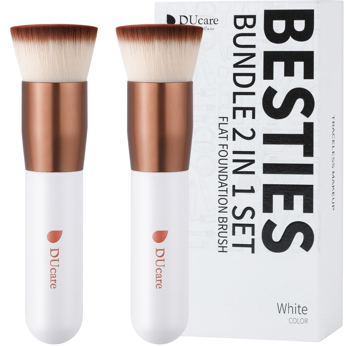 DUcare Foundation Brush with Makeup Sponges 5pcs Puff Flat Top Kabuki Brush for Liquid Blending Mineral Powder Buffing Stippling