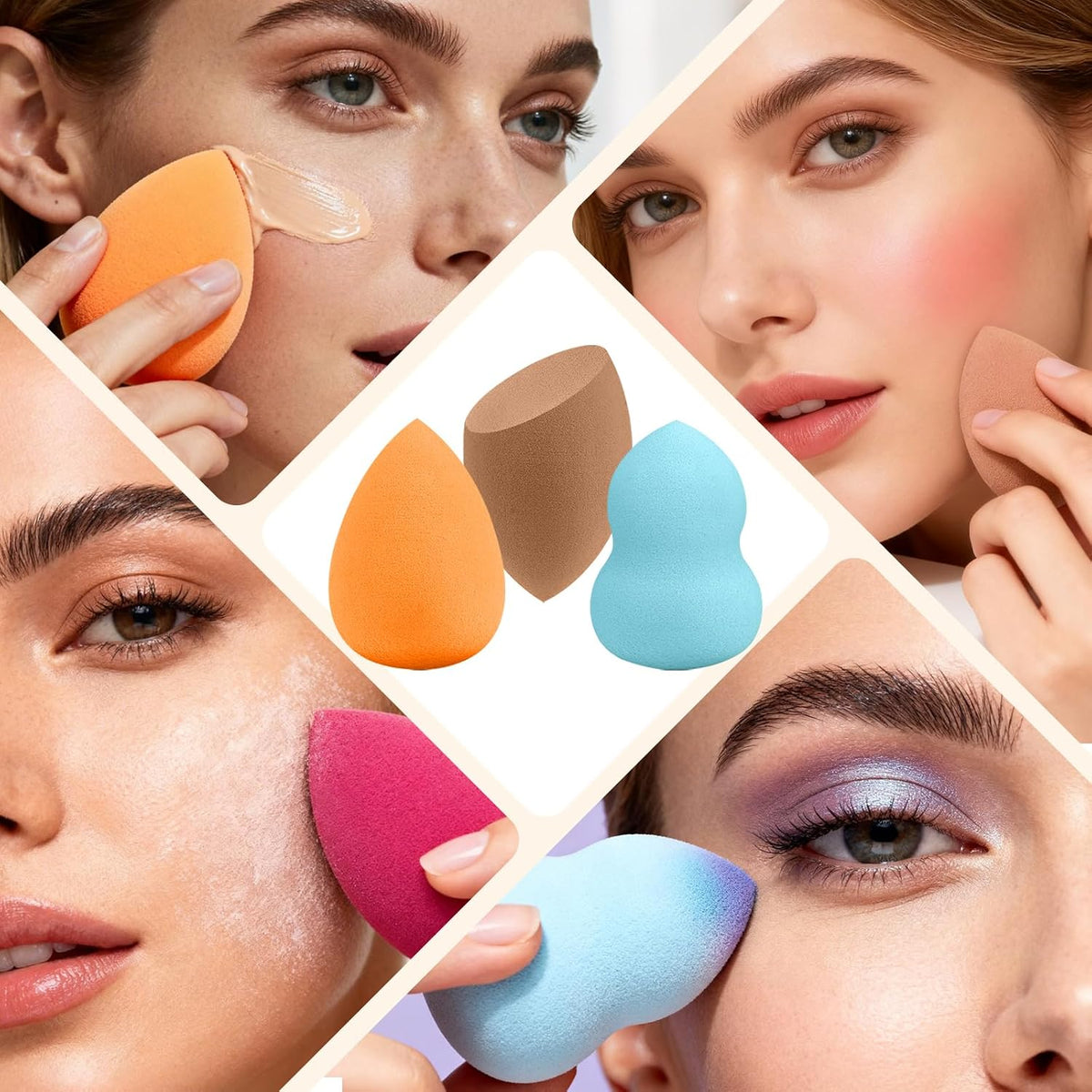 15 Pcs Multicolor Makeup Sponge Set, Latex-Free Soft Wet/Dry for Foundation