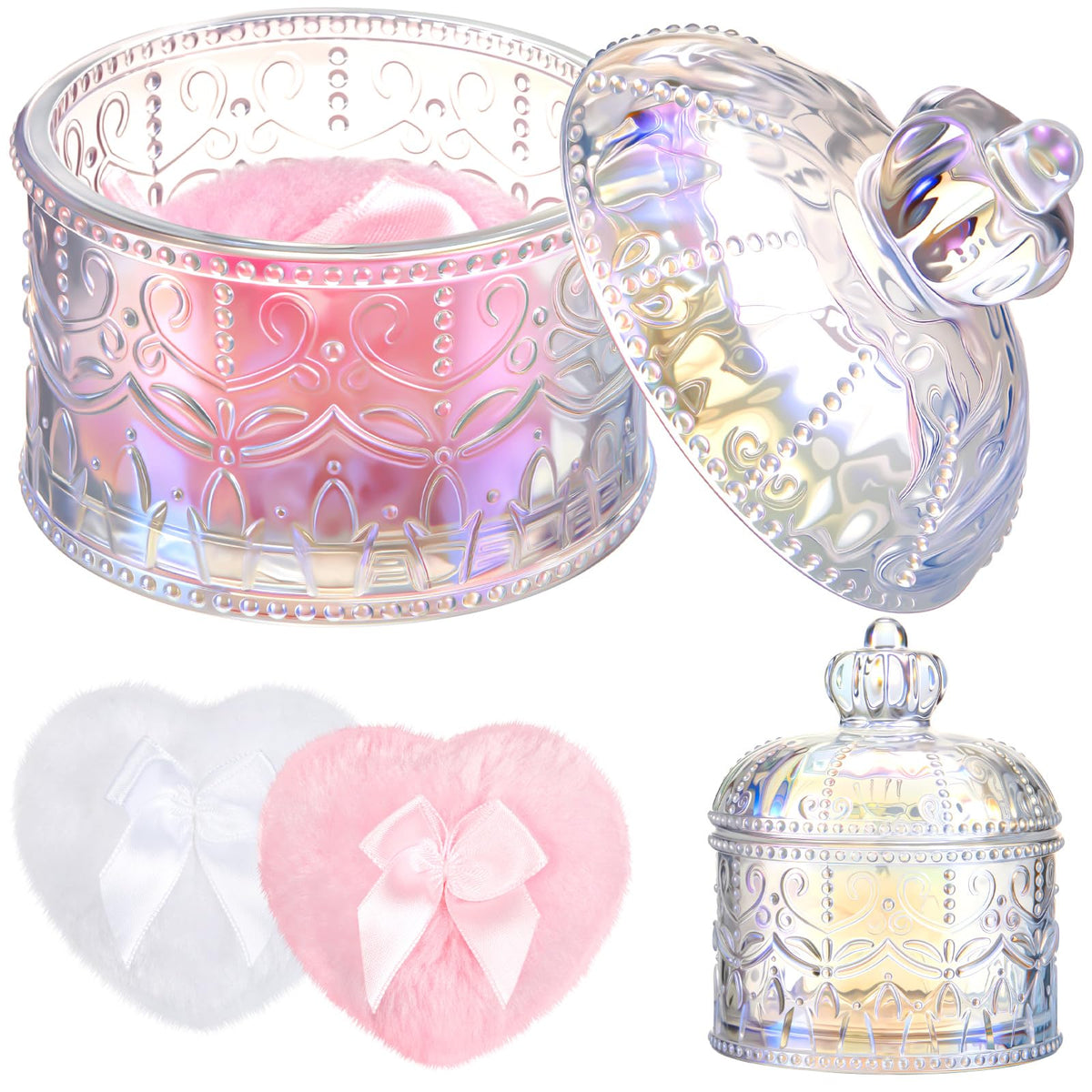 Tioncy 3 Pcs Large Dusting Powder Container with Puff Set, Classic, Clear