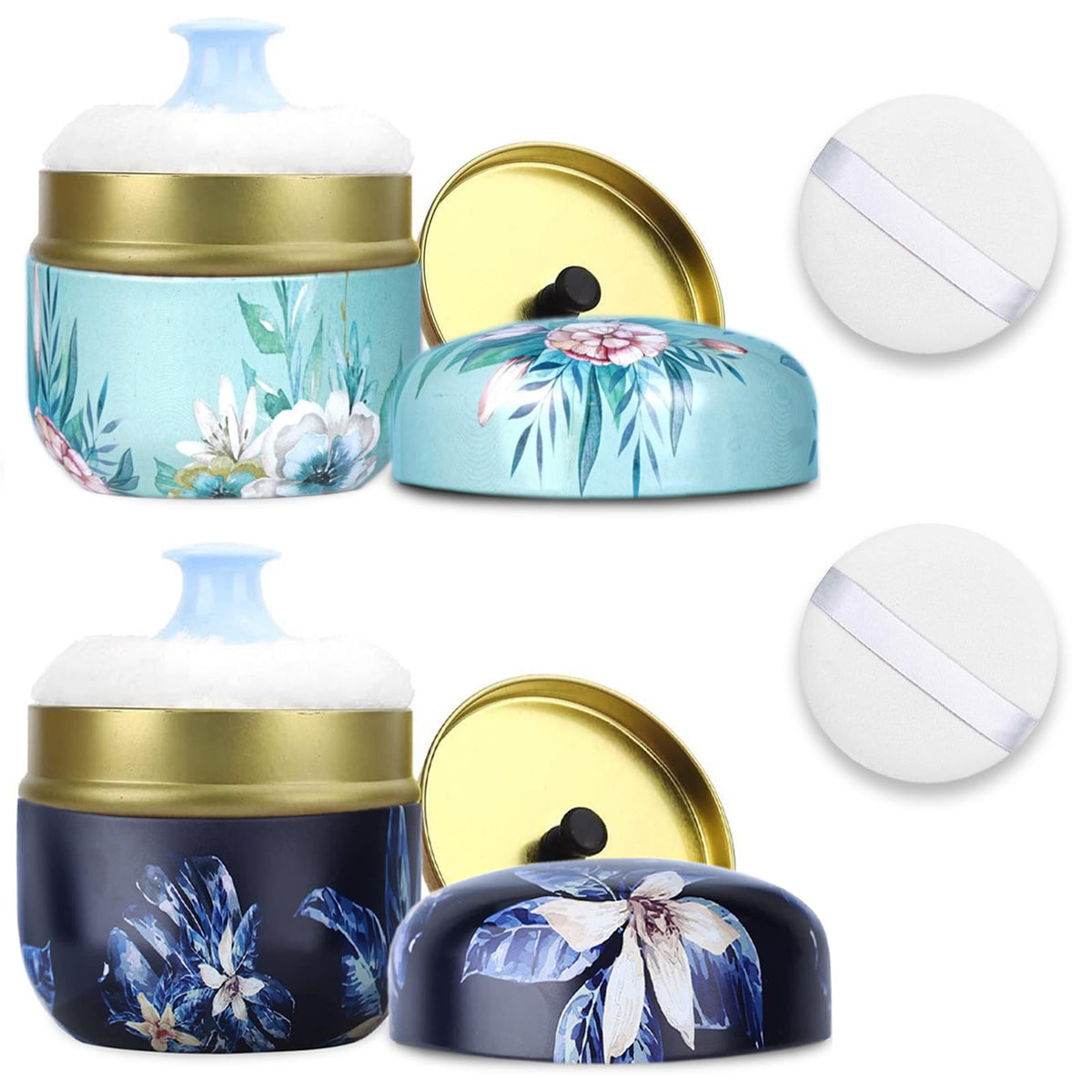 SHIMIDO Body Powder Puff and Container, 3.15" Portable Empty Body Powder Container for Baby Women's Loose Dusting Powder, Powder Case Box with Lids for Bath, Travel and Home Use (Old time)