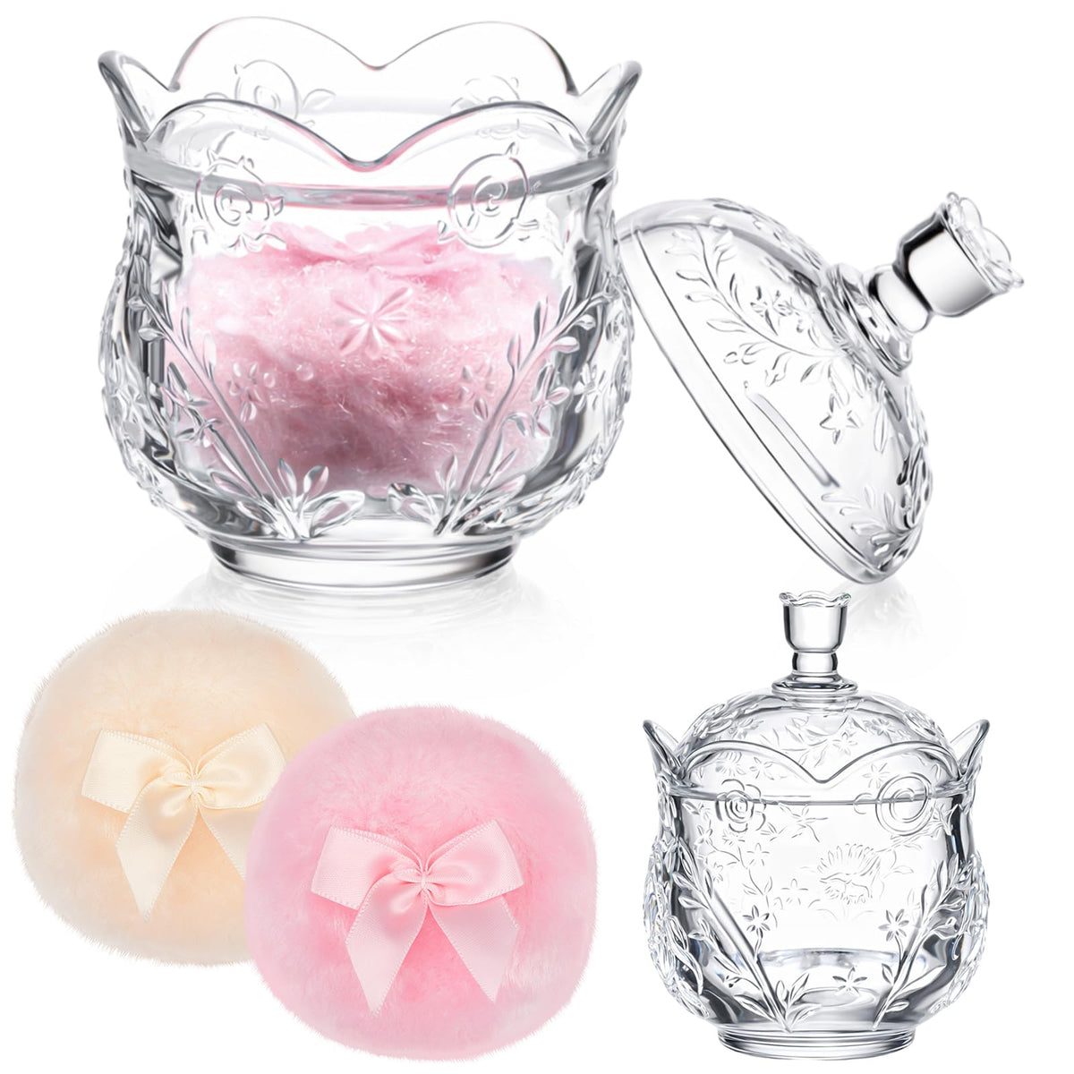 Tioncy 3 Pcs Large Dusting Powder Container with Puff Set, Classic, Clear