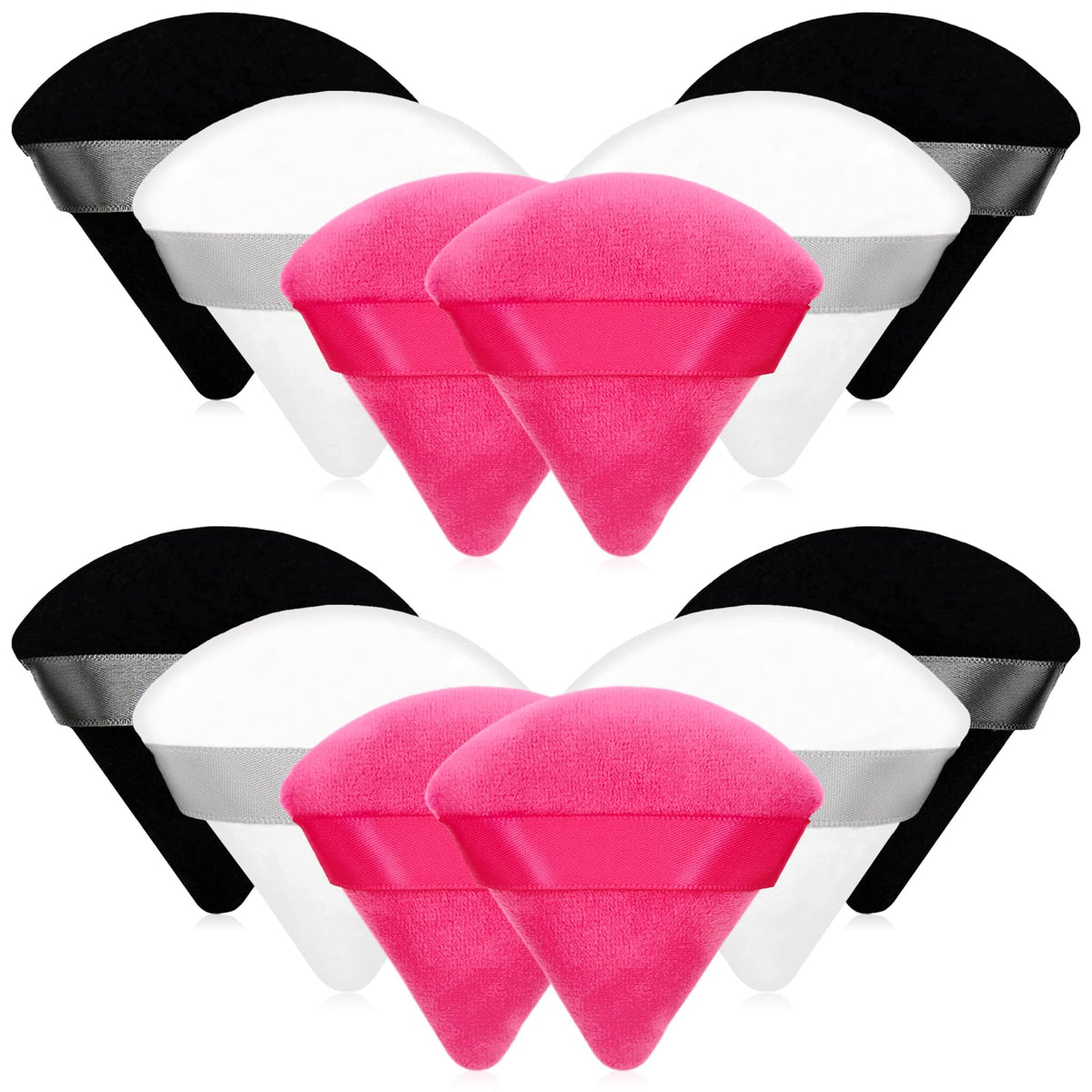 12 Pieces Black Cosmetic Powder Puff,2.76 inch Portable Soft Sponge Setting Face Puffs,Triangle Velvet Powder Puff with Ribbon Band Handle for Loose Powder Body Powder Makeup Tool